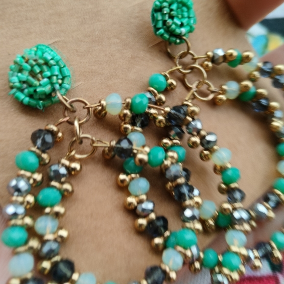 🐦The Mosaic Collection🐦Turquoise and Gold Boho Beaded Earrings - Picture 11 of 16